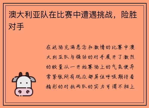 澳大利亚队在比赛中遭遇挑战，险胜对手